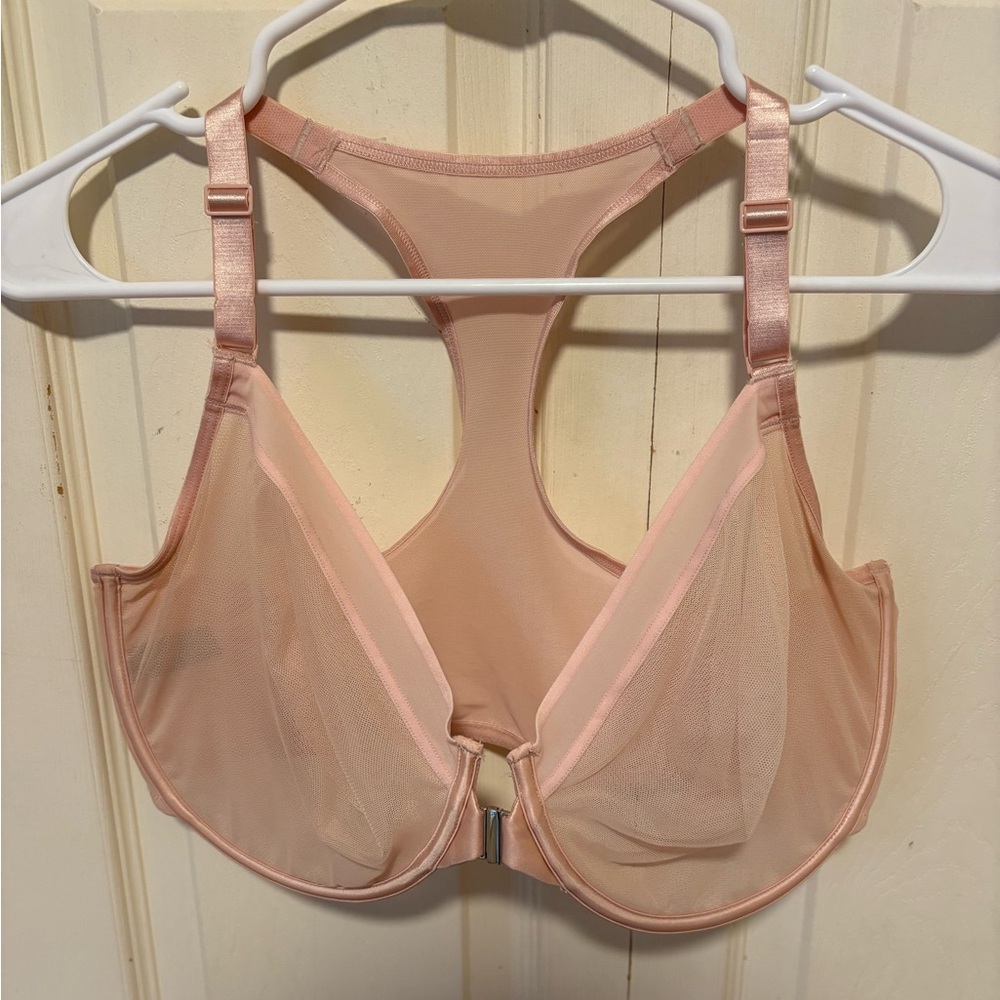Curvy Couture Sheer Mesh Front-Close Racerback Unlined Bra